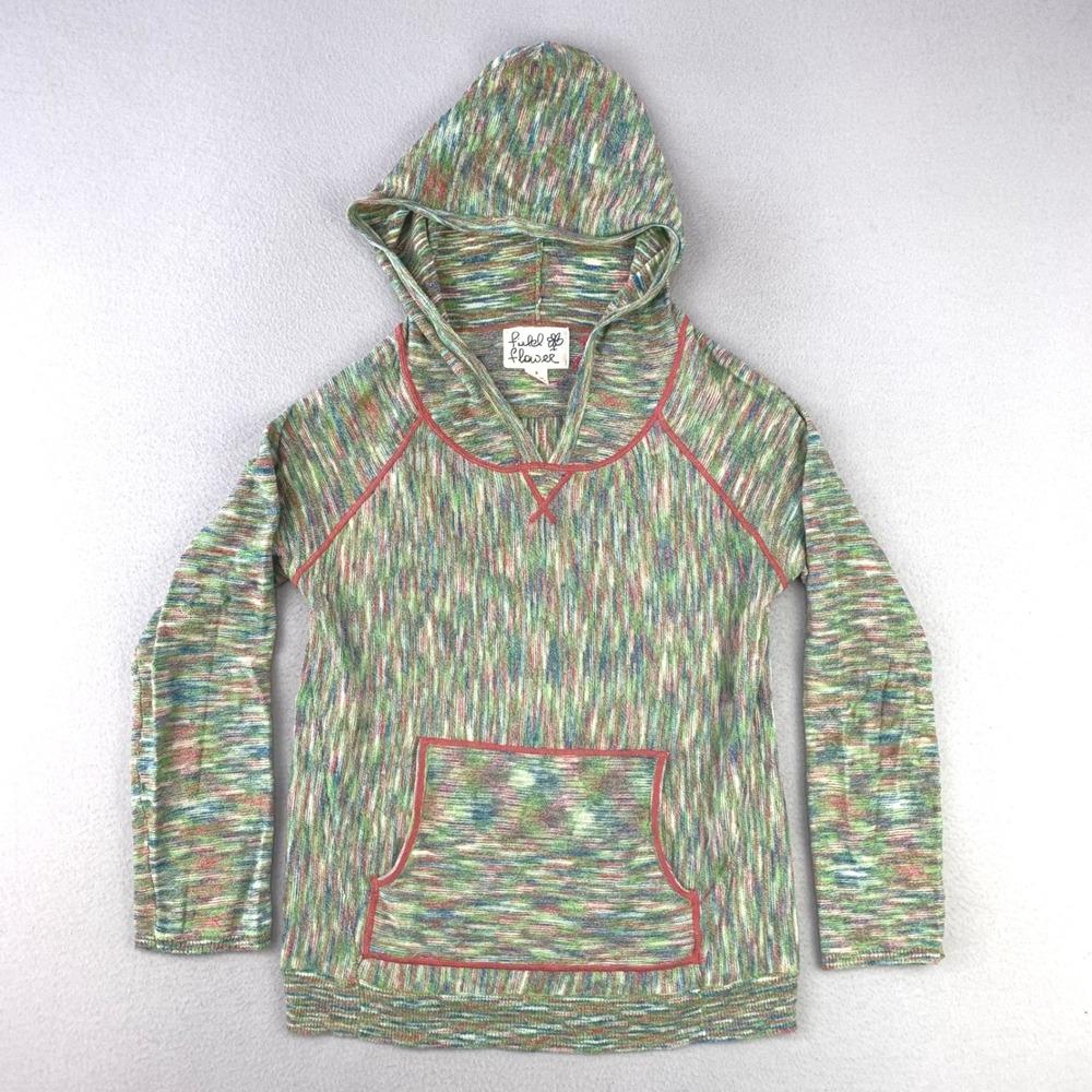 Fielel Flower Anthropologie Sweater Womens S Green Pink Knit Long Sleeve Hoodie‎